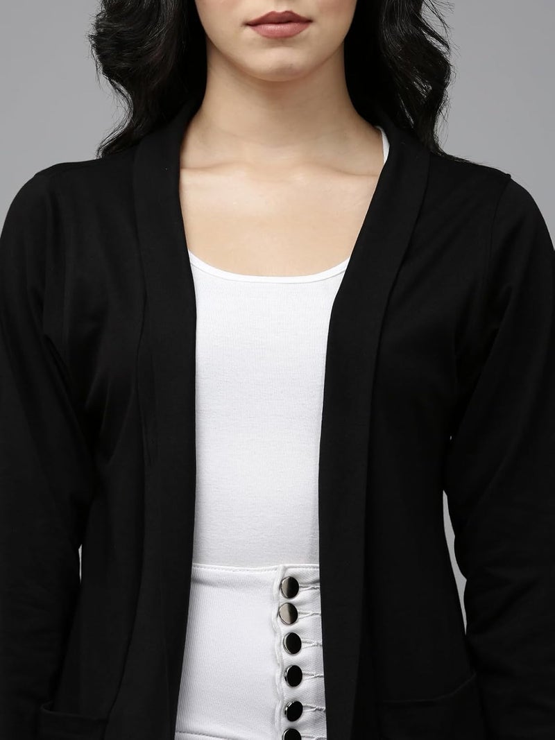 KRYPTIC Women’s Regular Length Cotton Shrug with Side Pockets | Soft Lightweight Knitted Fabric, Open Front Long Sleeve Layer for Stylish Everyday Wear, Casual Outfits & Travel - Image 2